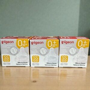 Pigeon Silicone Nipple SS 0+ Months Latch-On Line 3 Pc Lot Natural Feel READ